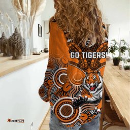 Tigers Rugby Women Casual Shirt Aboriginal Mix Polynesian Pattern