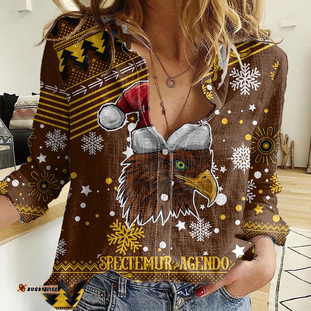 Custom Hawks Football Women Casual Shirt Spectemur Agendo Christmas Vibe 2023