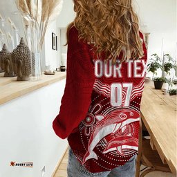 Personalised Dolphins Rugby Women Casual Shirt Aboriginal Boomerang Artsy Style