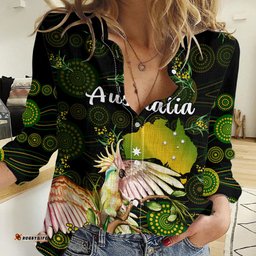 Custom Personalised Australia Women Casual Shirt Golden Wattle Mix Cockatoo And Map