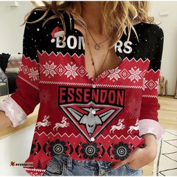 Essendon Football Women Casual Shirt Bombers Indigenous Merry Christmas