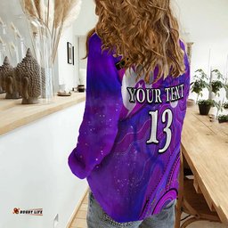 Custom Text and Number Torres Strait Islanders Flag with Aboriginal Patterns Purple Women Casual Shirt
