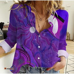 Custom Text and Number Torres Strait Islanders Flag with Aboriginal Patterns Purple Women Casual Shirt