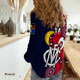 Custom Text And Number Melbourne Football NAIDOC 2023 Women Casual Shirt Demons For Our Elders Indigenous