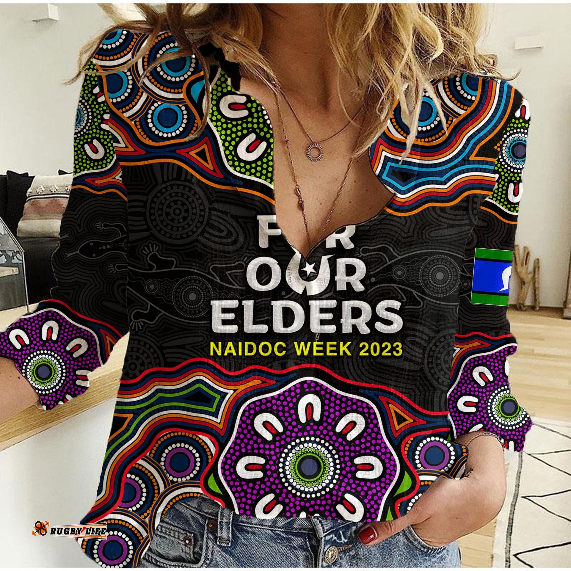 NAIDOC 2023 Women Casual Shirt Aboriginal Tribal Coloful