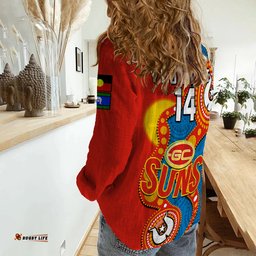 Custom Text And Number Gold Coast Football NAIDOC 2023 Women Casual Shirt Suns Indigenous For Our Elders