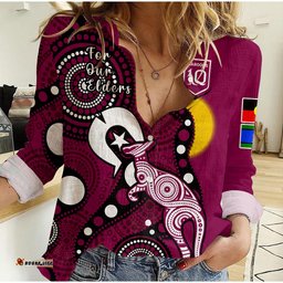 Custom Text And Number Maroons Rugby NAIDOC 2023 Women Casual Shirt QLD For Our Elders Indigenous Art