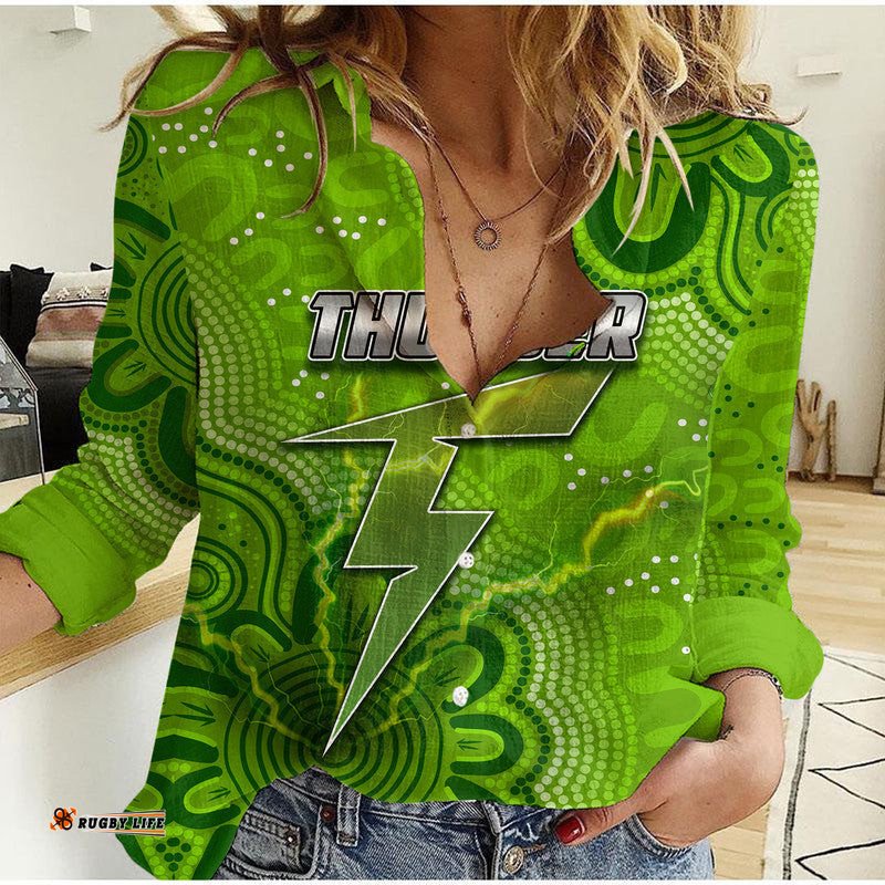 Custom Personalised And Number Thunder Cricket Casual Shirt Aboriginal Green