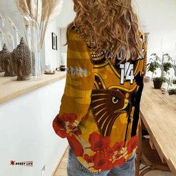 Custom Text And Number Hawks Football ANZAC 2023 Women Casual Shirt Indigenous Mix Poppy Camouflage