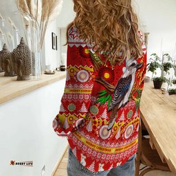 Australia Women Casual Shirt Kookaburra Mix Golden Wattle Aboriginal Art Merry Christmas
