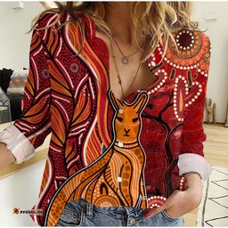 Australian Aboriginal Art Women Casual Shirt Aussie Animal Red Version