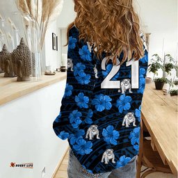 Custom Text And Number Bulldogs Rugby Women Casual Shirt Polynesian Style With Hibiscus