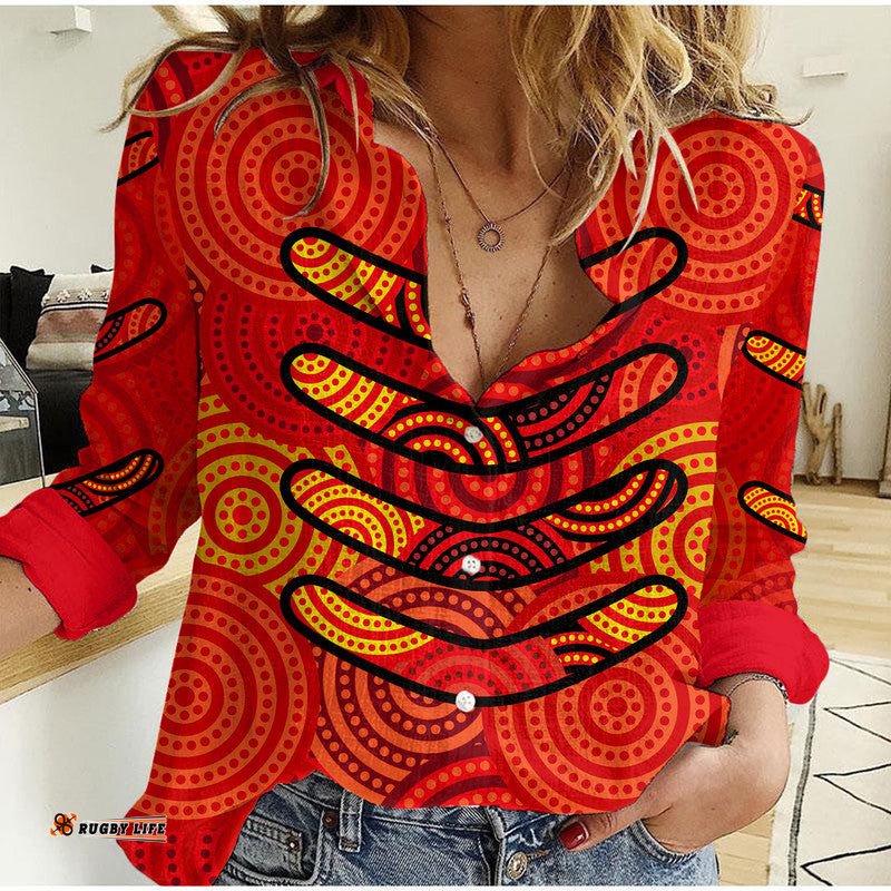 Boomerang Aboriginal Dot Patterns Casual Shirt Red Style