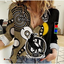 Collingwood Football NAIDOC 2023 Women Casual Shirt Magpies For Our Elders Indigenous Art