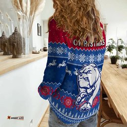 Western Bulldogs Football Women Casual Shirt Dogs Indigenous Merry Christmas