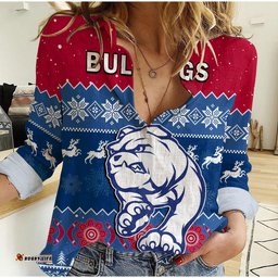 Western Bulldogs Football Women Casual Shirt Dogs Indigenous Merry Christmas