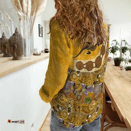 Women Casual Shirt Aboriginal Lizard Patterns Boomerang Circle Dot Painting Ver.03
