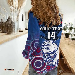 Personalised Bulldogs Football Women Casual Shirt Doggies Aboriginal Mix Polynesian Pattern