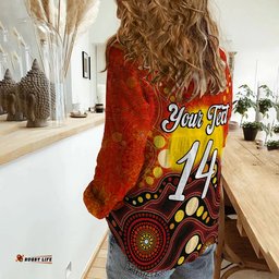 Custom Text and Number Women Casual Shirt Aboriginal Lives Matter Flag Dot Painting Art