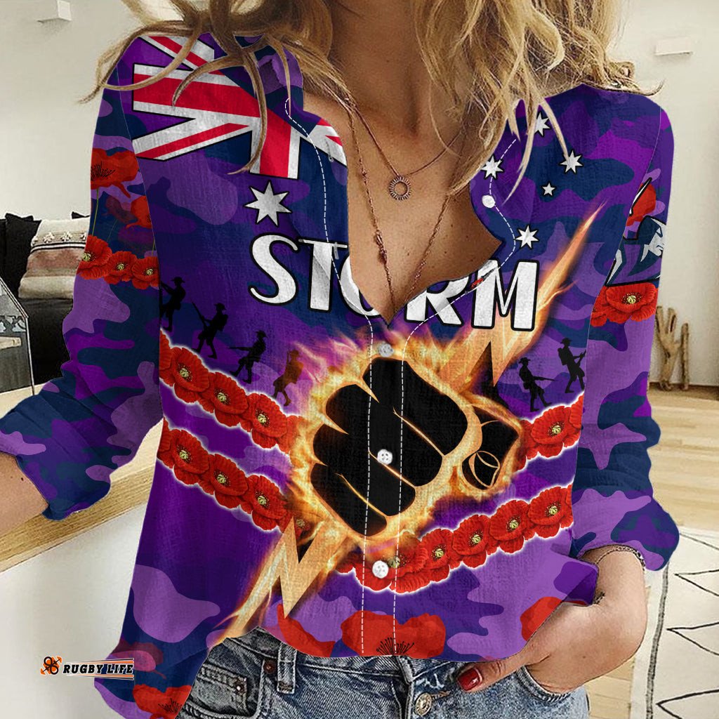 Storm Rugby ANZAC Women Casual Shirt Lest We Forget