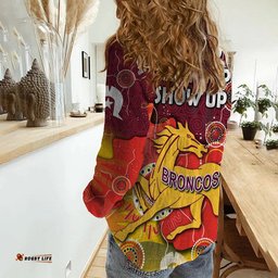 Brisbane Women Casual Shirt Broncos Rugby NAIDOC Week 2022 - Aboriginal Style
