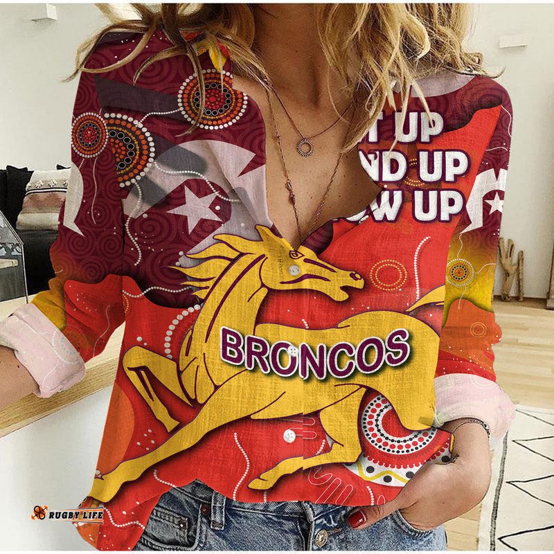 Brisbane Women Casual Shirt Broncos Rugby NAIDOC Week 2022 - Aboriginal Style