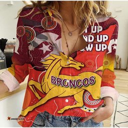 Brisbane Women Casual Shirt Broncos Rugby NAIDOC Week 2022 - Aboriginal Style