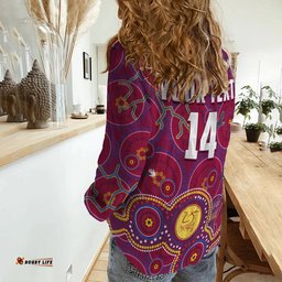 Custom Text And Number Brisbane Football Women Casual Shirt Indigenous Pattern Go Lions Unique Version