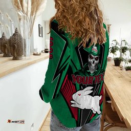 Custom Personalised Rabbitohs Rugby Women Casual Shirt Mascot South Sydney Since 1908 Cool Skull