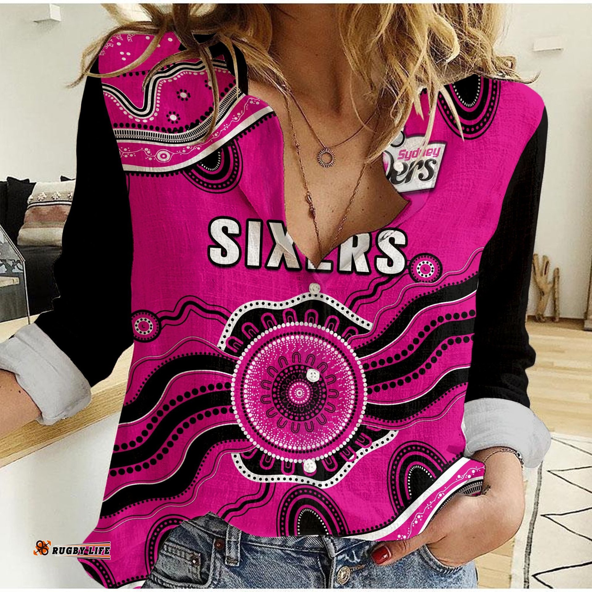 Sixers Cricket Women Casual Shirt Sydney Aboriginal Painting