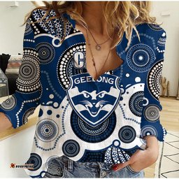 Custom Personalised And Number Cats AFL Women Casual Shirt Aboriginal Patterns