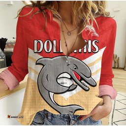 Custom Text And Number Redcliffe Dolphins Rugby Women Casual Shirt Simple Style