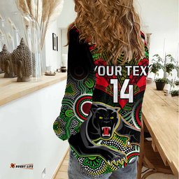 Personalised Panthers Rugby Women Casual Shirt Penrith 1966 Aboriginal Mix Polynesian Pattern