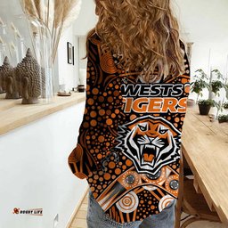 Wests Tigers Rugby Women Casual Shirt Boomerang Indigenous Dots