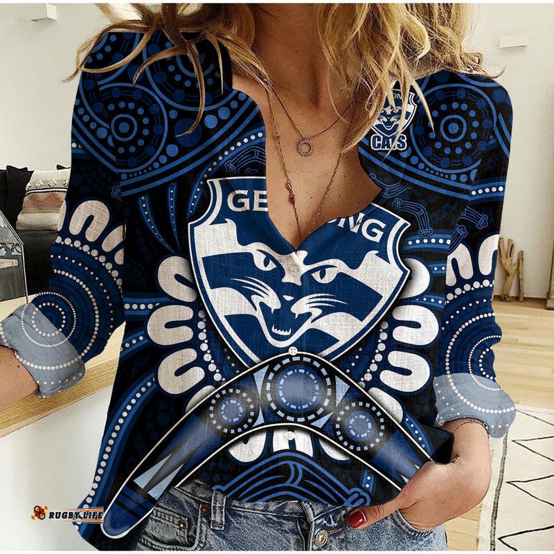 Custom Personalised Cats Football Women Casual Shirt Boomerang Indigenous Dots