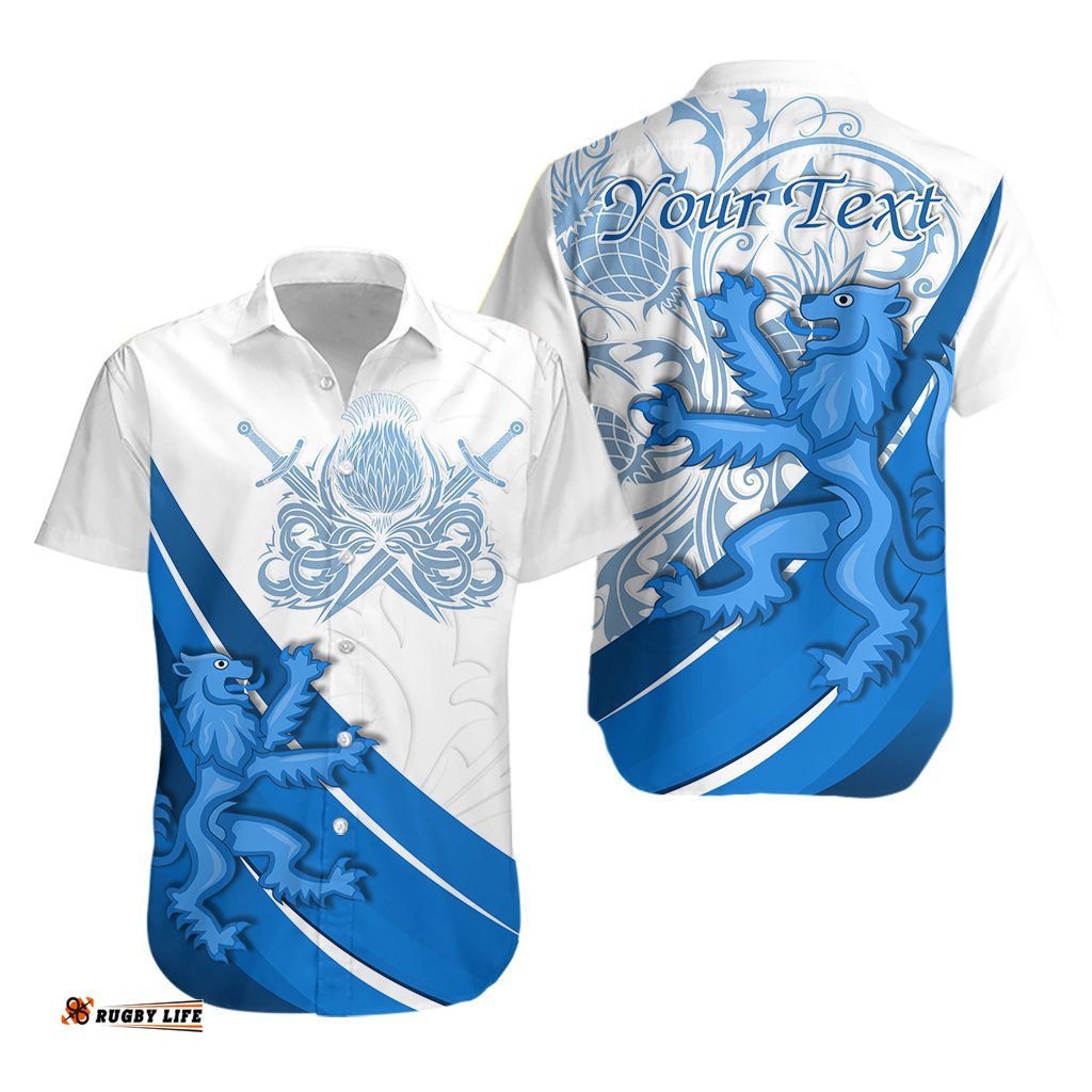 Custom Personalised Scotland Rugby Hawaiian Shirt Lion Thistle Simple