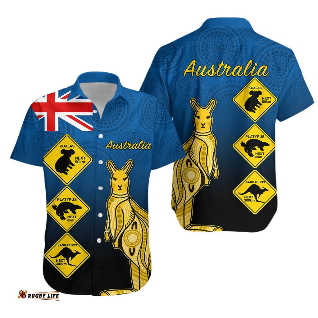 Australia Kangaroo Hawaiian Shirt Road Signs Aussie Aboriginal