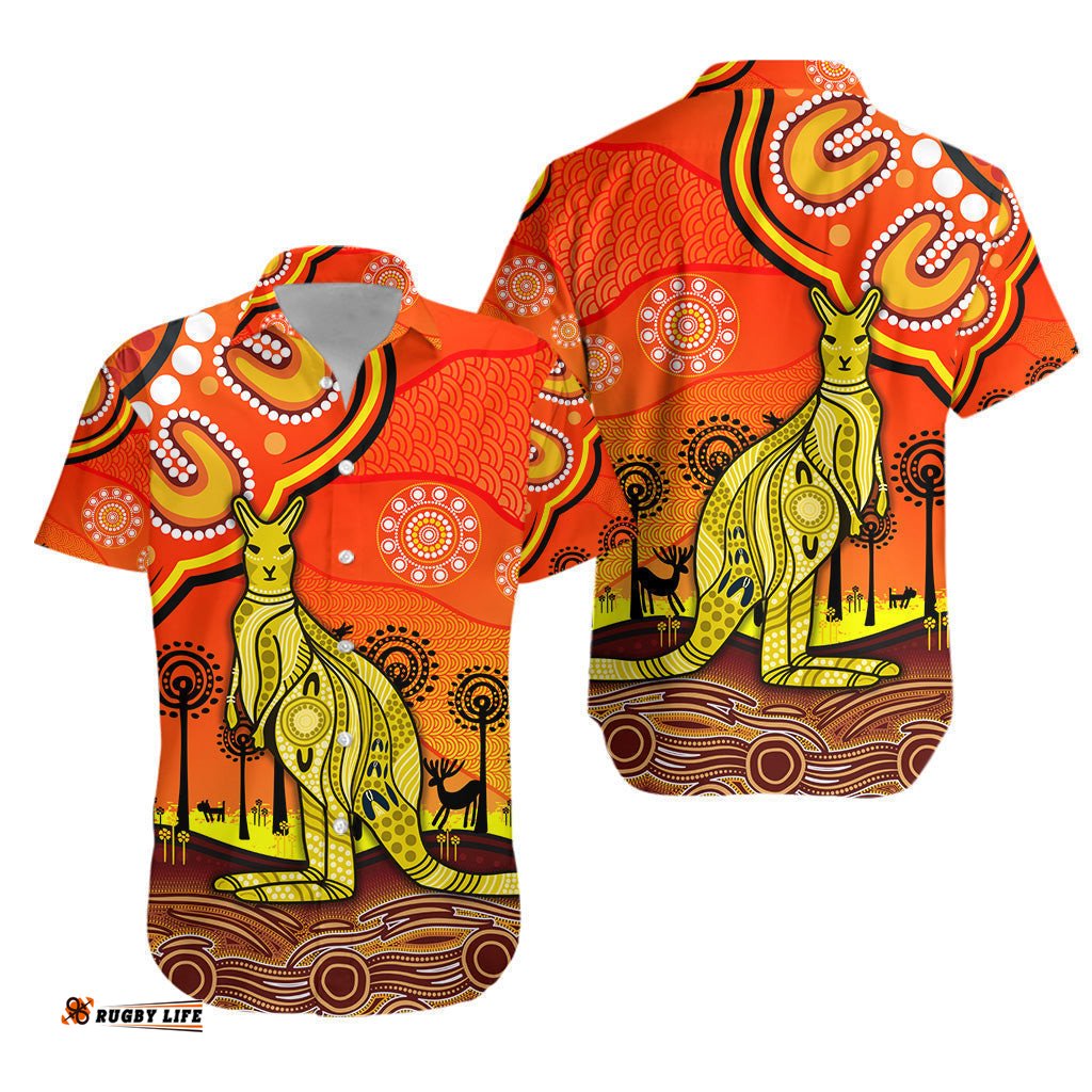 Aboriginal Art Kangaroo Hawaiian Shirt Indigenous Unique Vibes Orange