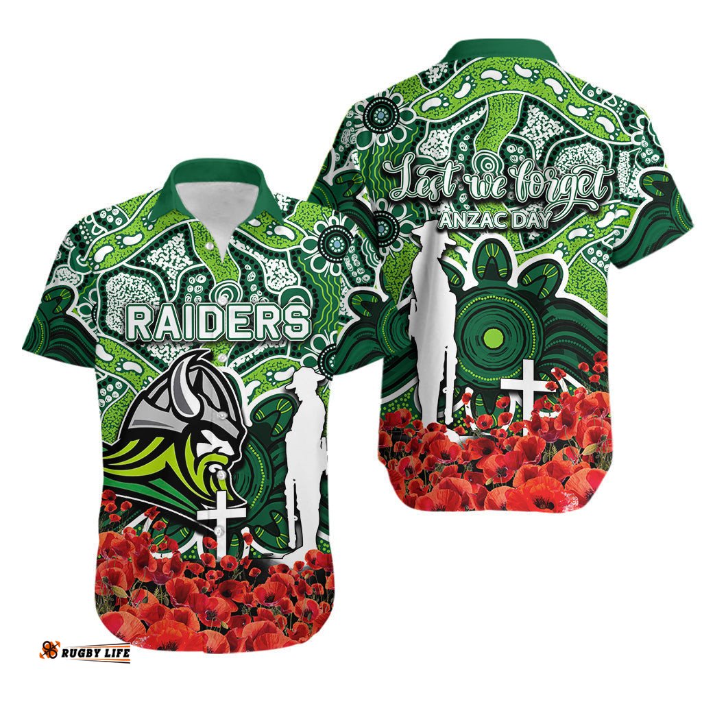 Raiders Hawaiian Shirt ANZAC Day Poppy Flowers With Aboriginal