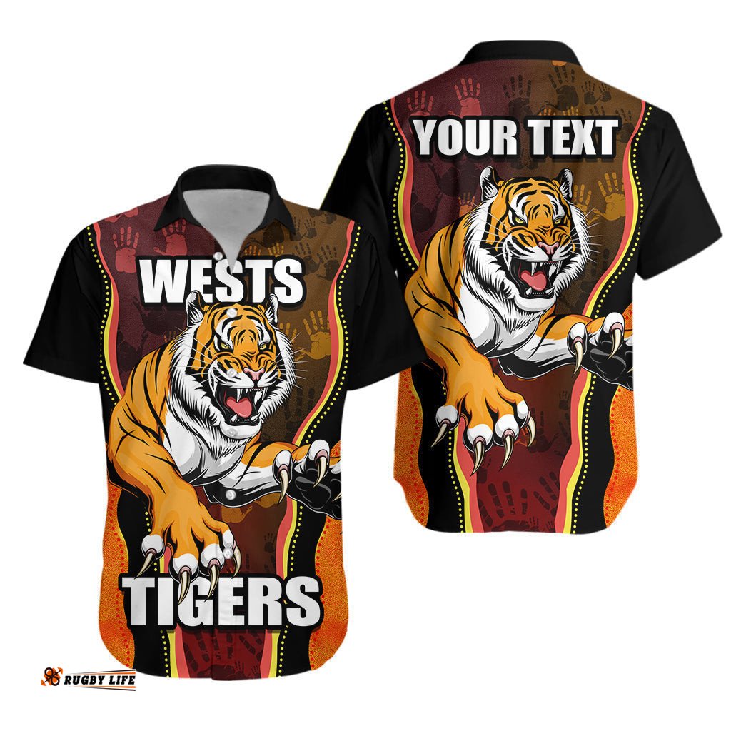 Custom Personalised Wests Tigers Mix Aboriginal Hawaiian Shirt 0