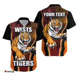 Custom Personalised Wests Tigers Mix Aboriginal Hawaiian Shirt 0
