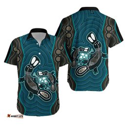 Aboriginal Dot Hawaiian Shirt Platypus Victory Version Blue