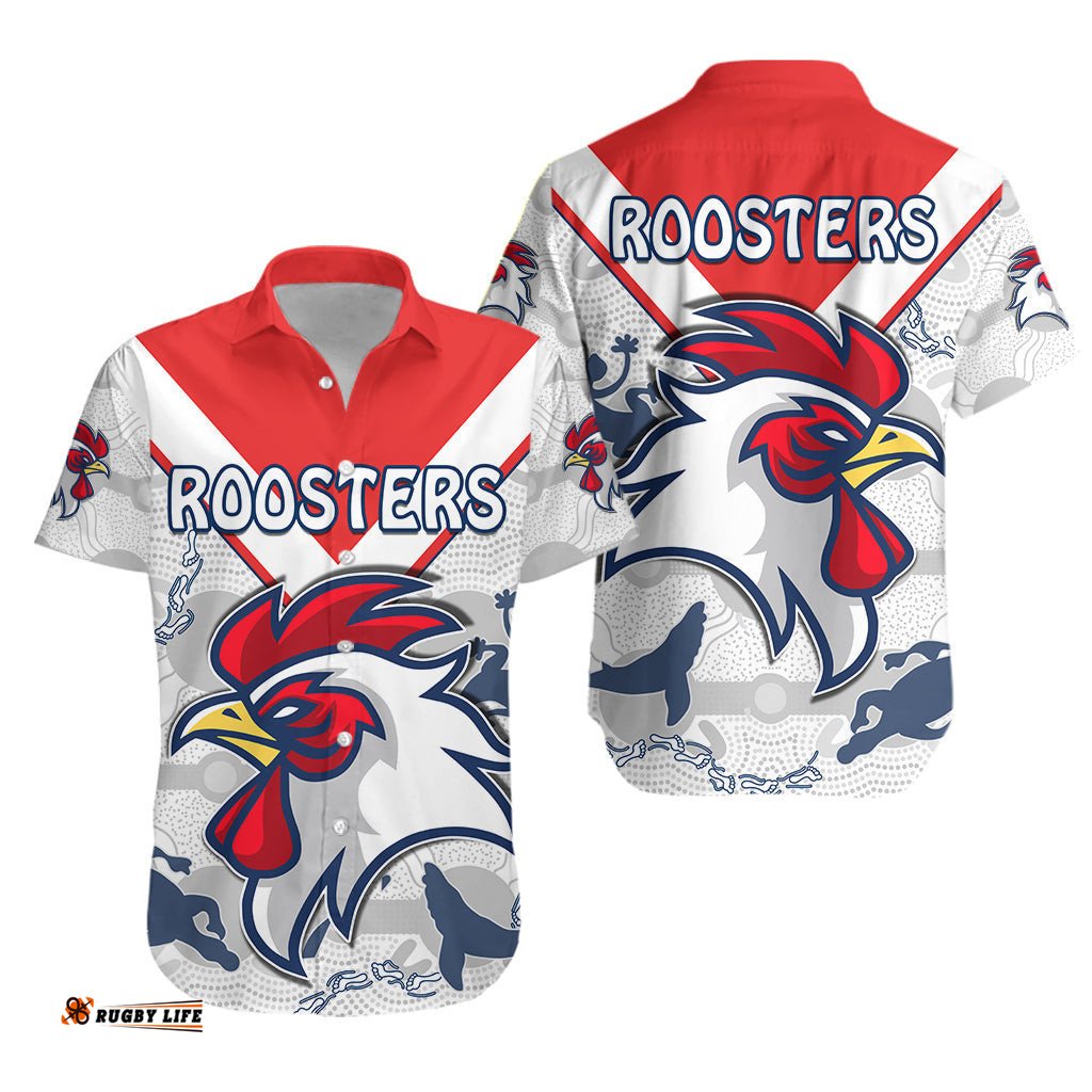 Roosters Hawaiian Shirt Sydney Indigenous Version White