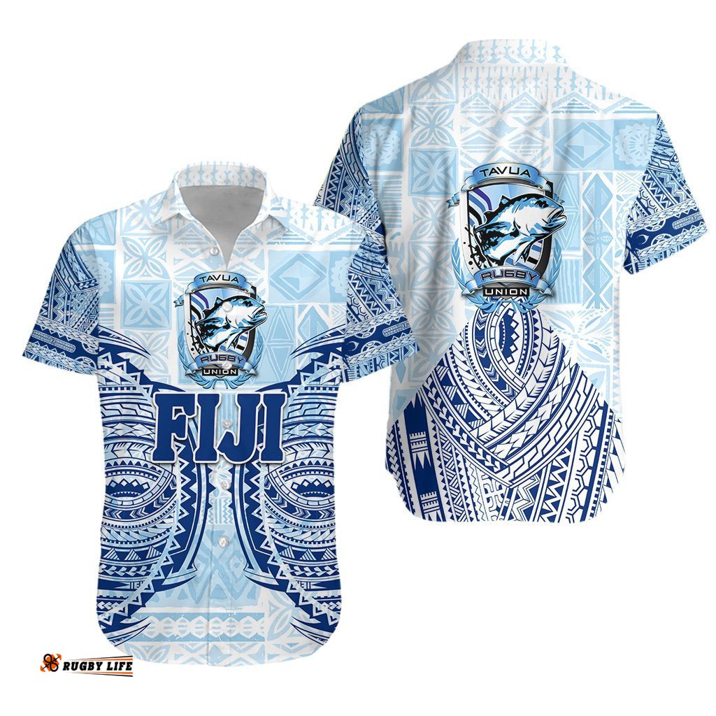 Fiji Tavua Rugby Tapa Hawaiian Shirt Polynesian Blue