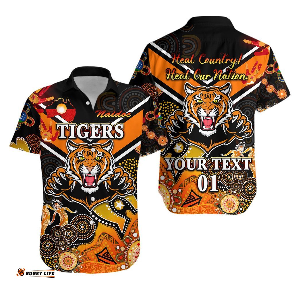 Custom Personalised Wests Hawaiian Shirt Tigers Indigenous NAIDOC Heal Country! Heal Our Nation Black, Custom Text And Number