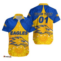 Custom Personalised West Coast Eagles Hawaiian Shirt Indigenous Version Gold, Custom Text And Number