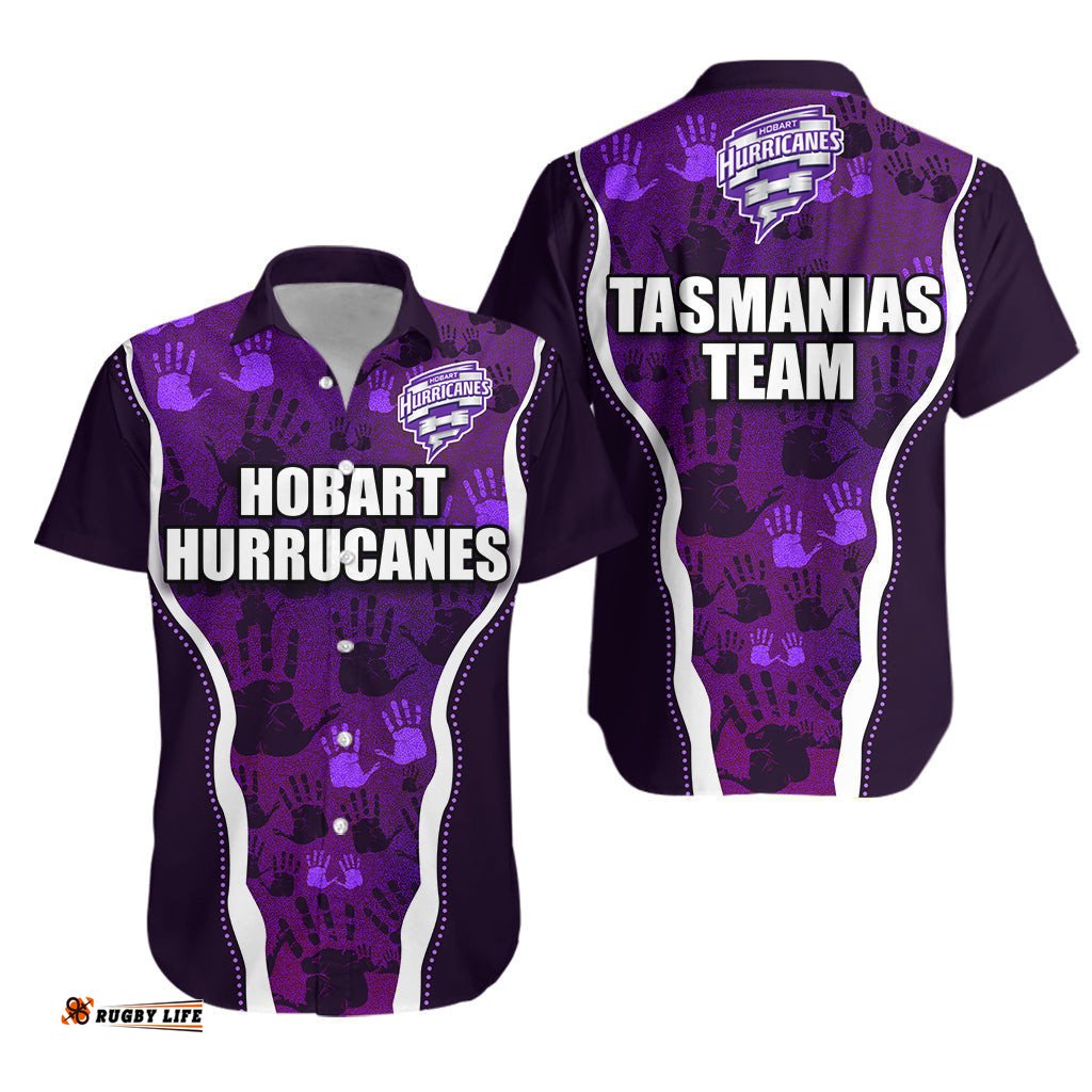 Hobart Hurricanes Aboriginal Hand Art Cricket Hawaiian Shirt 0