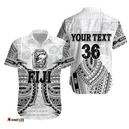 Custom Personalised Fiji Tavua Rugby Tapa Hawaiian Shirt Polynesian White, Custom Text and Number