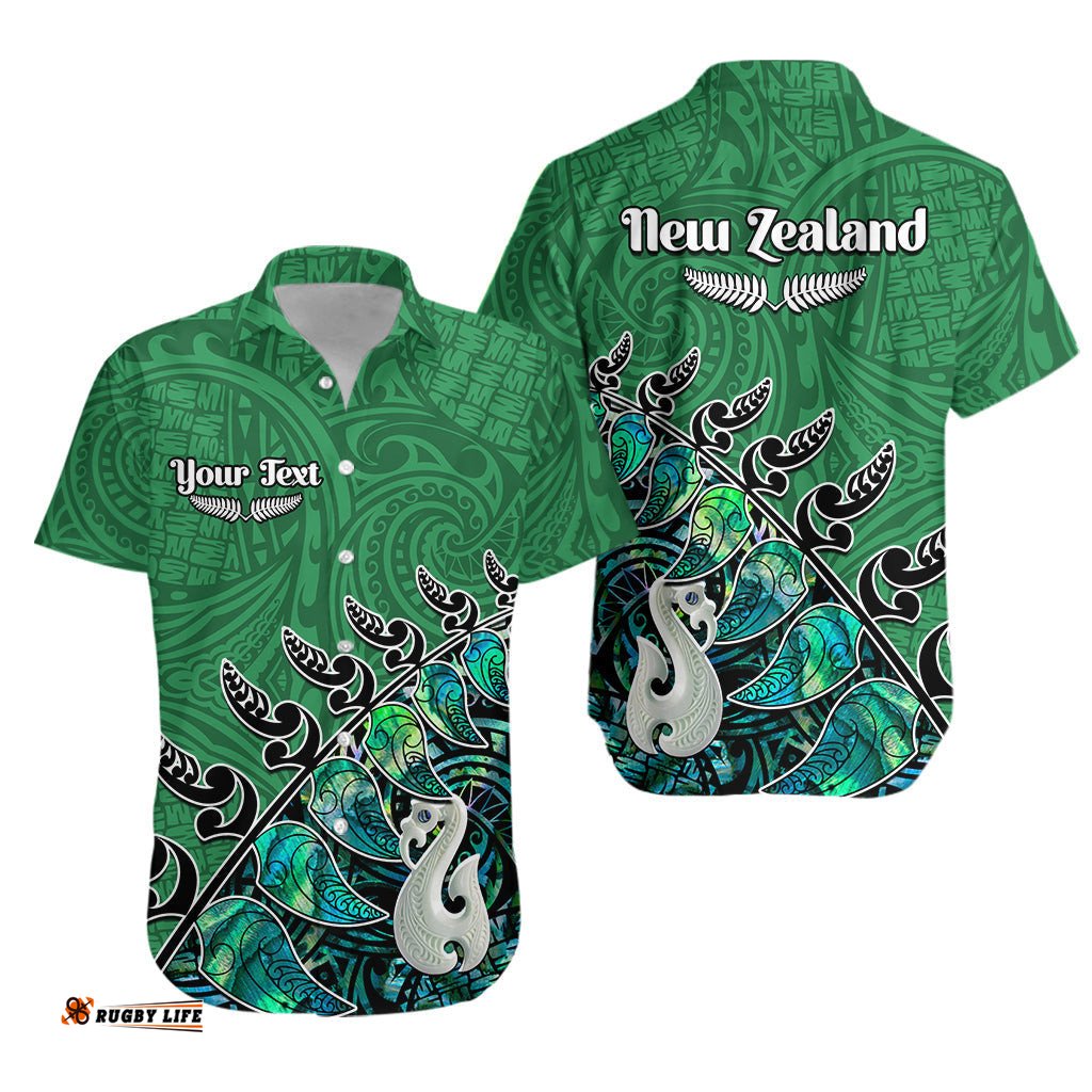 Custom Personalised New Zealand Maori Hawaiian Shirt Fern and Manaia Version Green