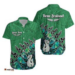 Custom Personalised New Zealand Maori Hawaiian Shirt Fern and Manaia Version Green